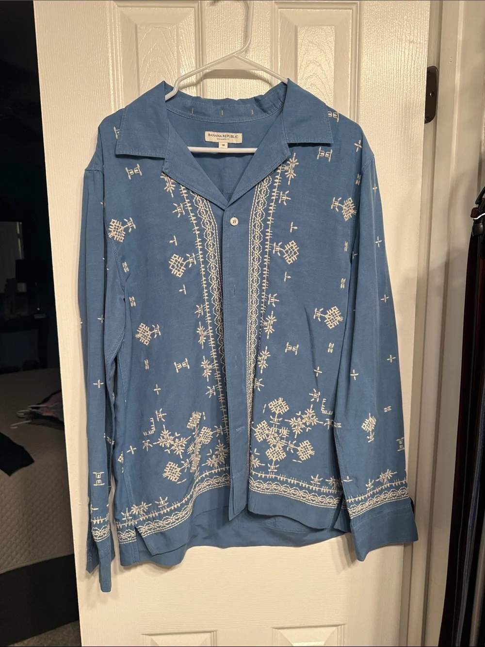 Banana Republic Blue Button-Down Shirt with White Embroidery